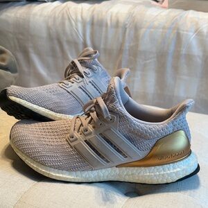 Adidas Ultra Boost Sneakers in Light Purple and Gold